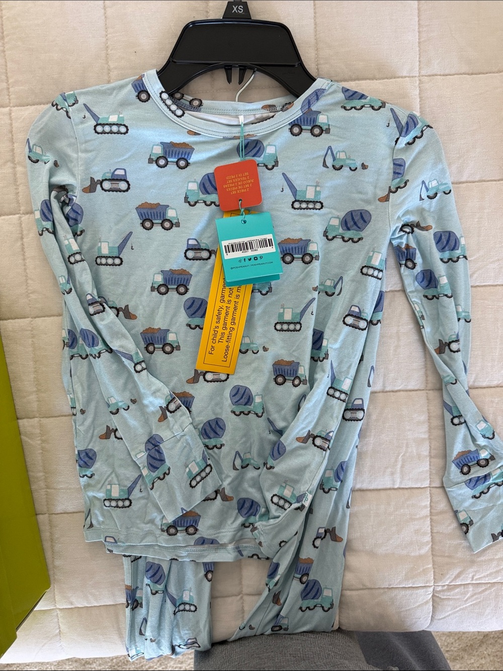 Posh Peanut Light Blue Long Sleeve Tee with Construction Vehicles